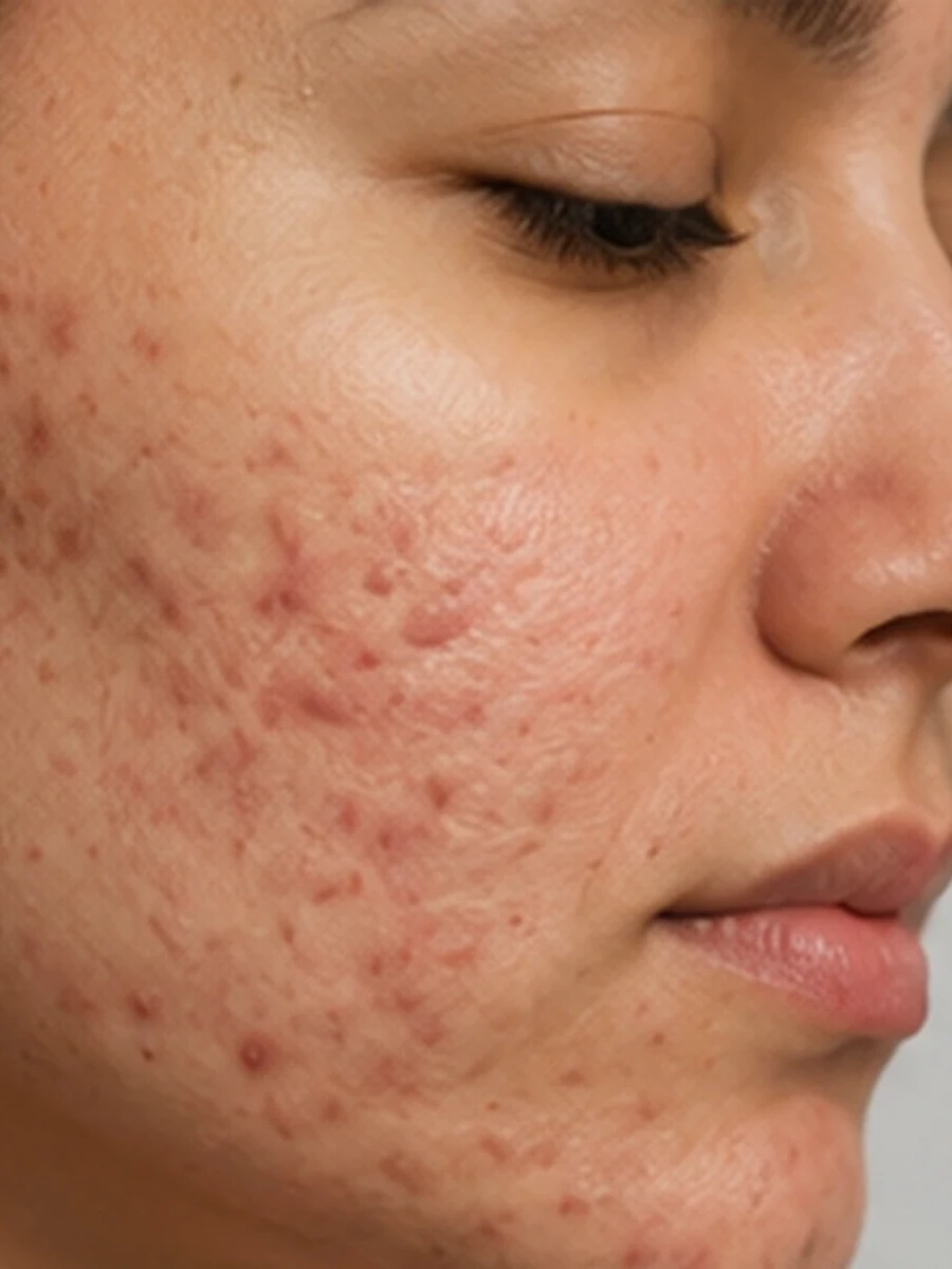 Acne front view before treatment example at Radiance Clinics Bhubaneswar