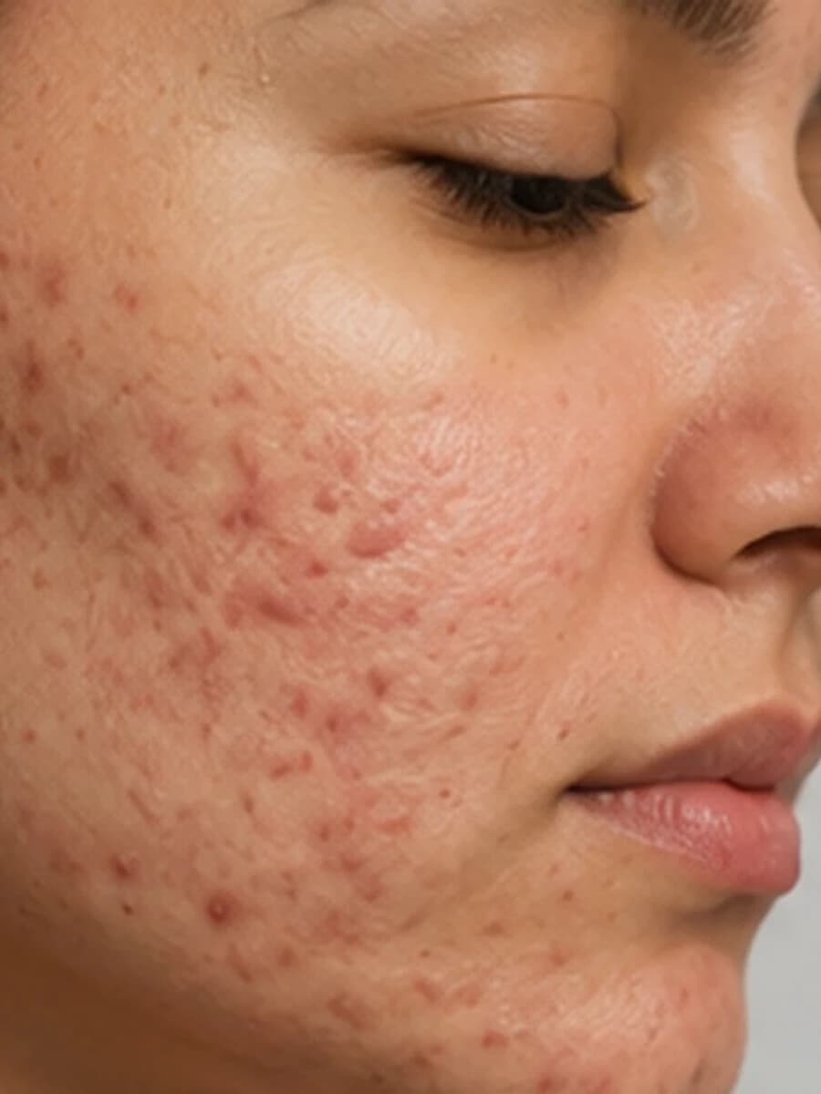 Acne front view before treatment example at Radiance Clinics Bhubaneswar