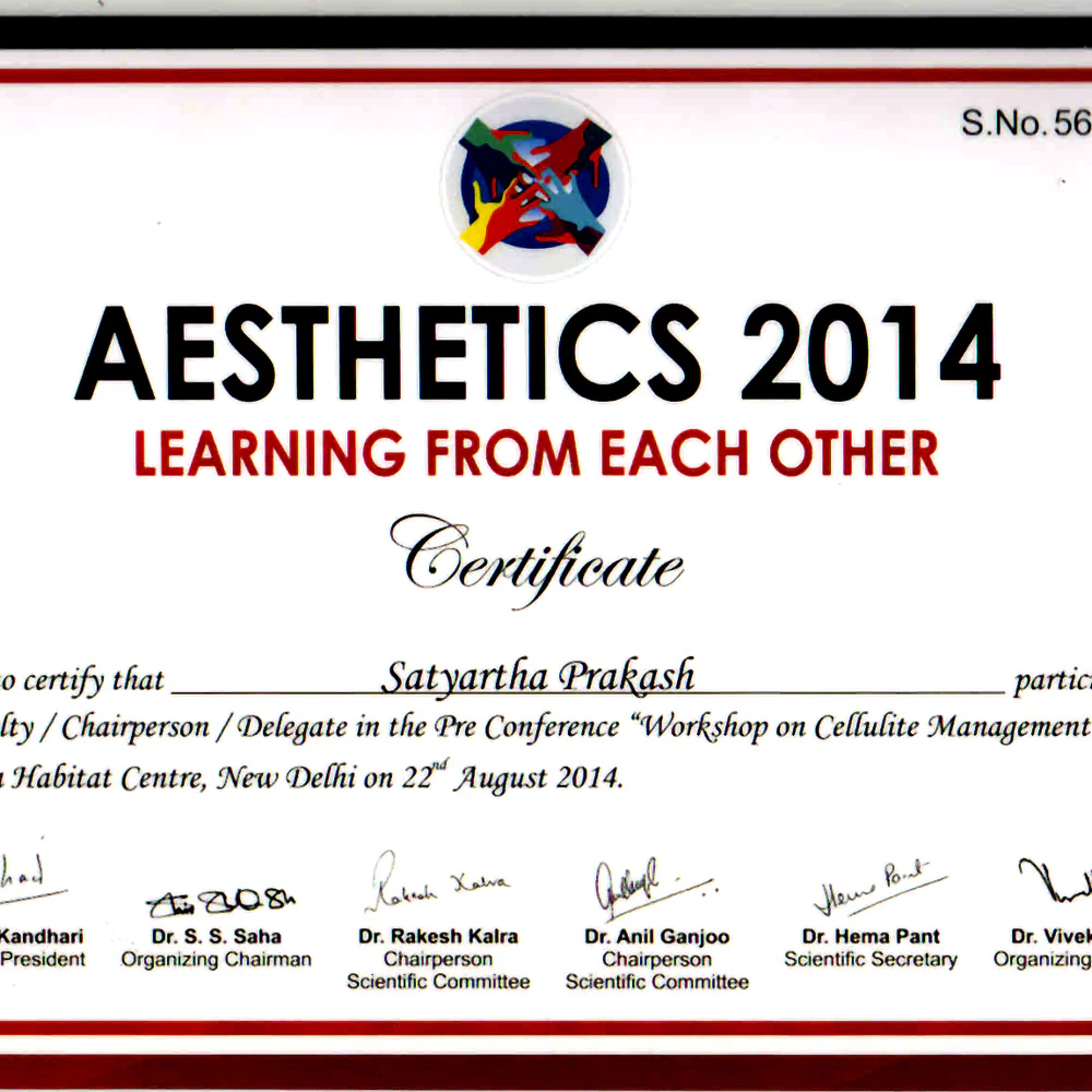 Aesthetics 2014 Cellulite Management Certificate - Radiance Clinics