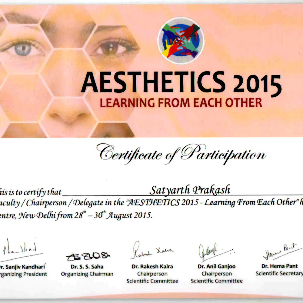 Aesthetics 2015 Certificate Of Participation - Radiance Clinics